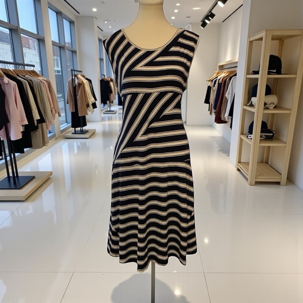 Jeune Jeunesse Navy Blue & White Striped Fit & Flare Dress